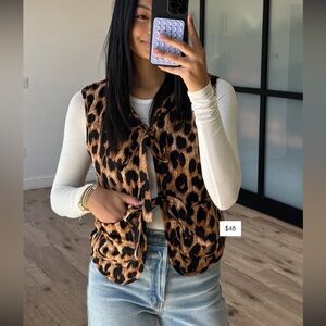 NWT Shop Talulah Tie-Front Leopard Quilted Vest